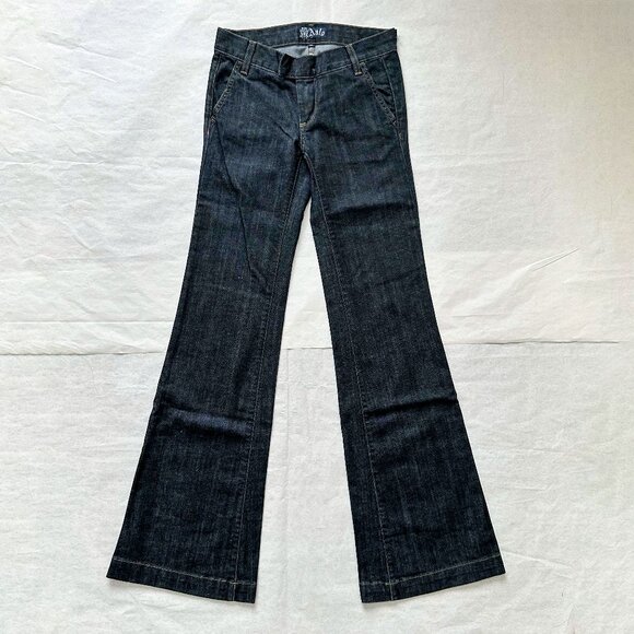 Anlo denim tab front ultra wide flare palazzo leg low rise jeans Sz 24 - Picture 3 of 9